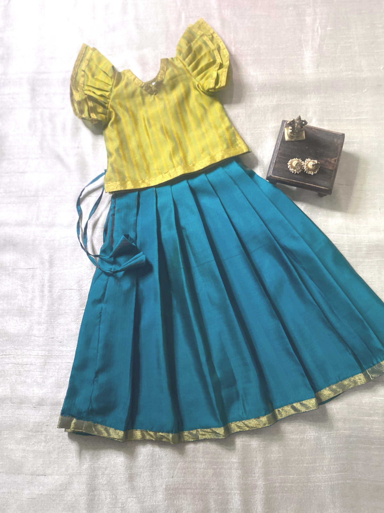 Pavani (Yellow and Green Pavadai set in Bamboo silk) – Coco Oosh