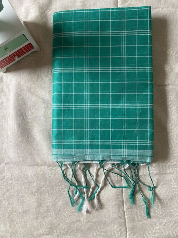 Green checked cotton saree