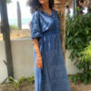Girl wearing a indigo kaftan in Goa beaches