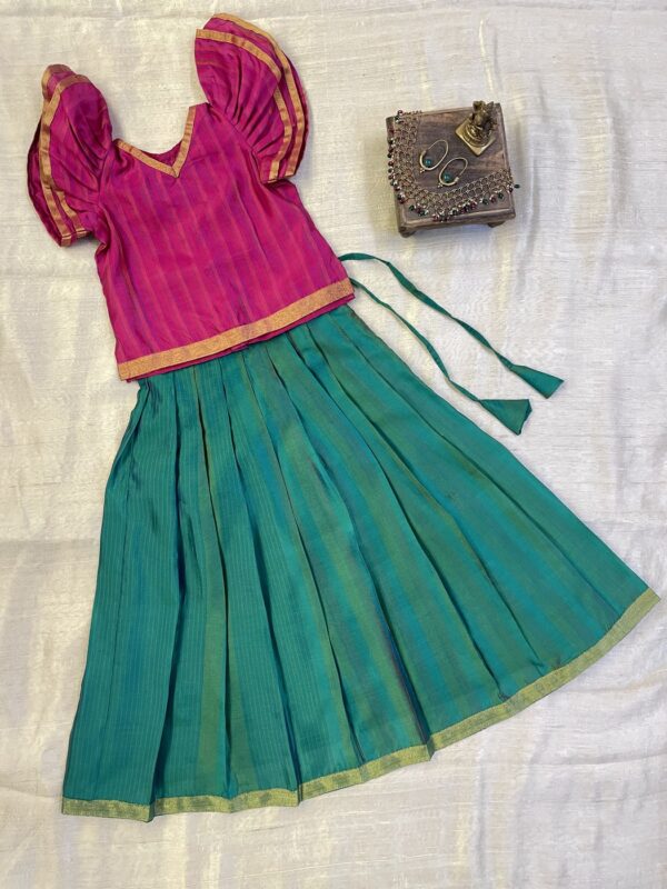 Little miss Sunshine in parrot green and pretty pink pavadai sattai