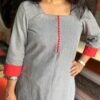 Stylish grey kurta for festive wear with a twist of red borders