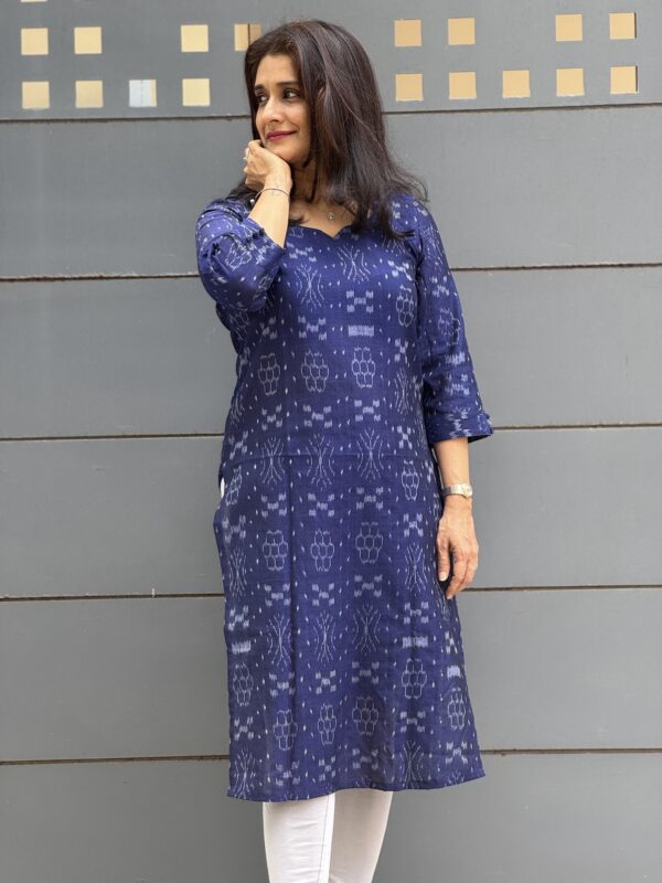 Blue ikkat kurta for women by Coco Oosh