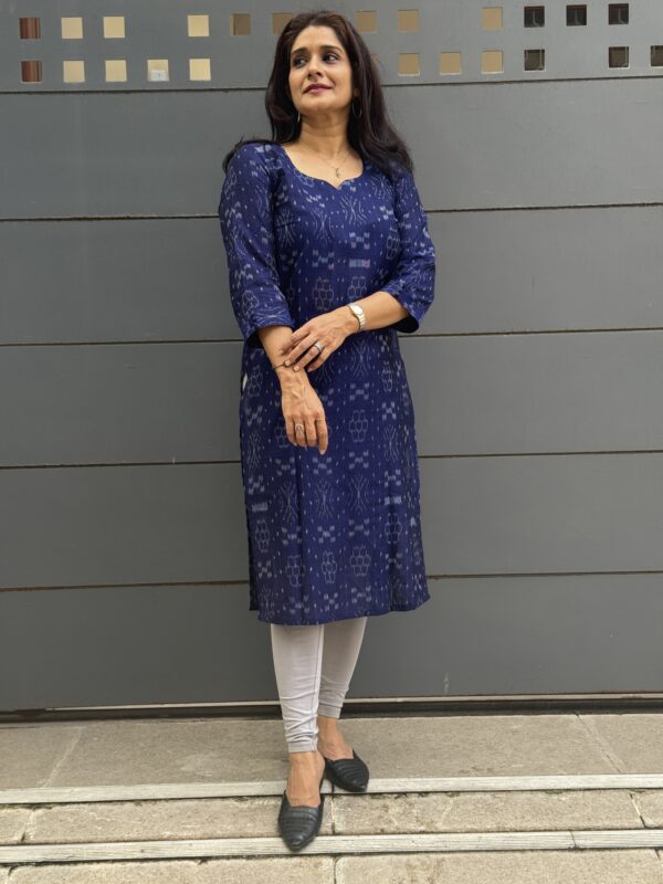 Blue ikkat kurta for women by Coco Oosh